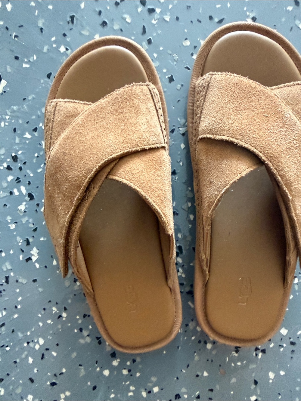 UGG Tan Suede Crisscross Slide Sandals